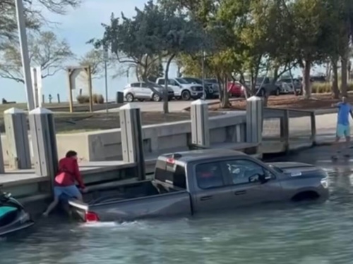 truck sinking at dock