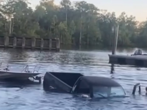 truck sinking at dock