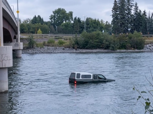 truck floating down underpass