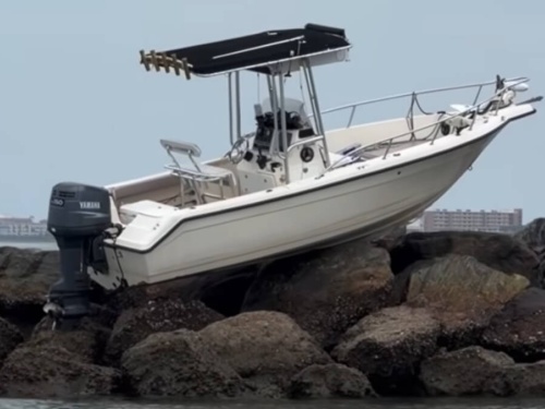 boat stuck on a rocks