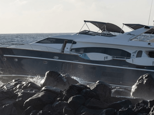 Boat crashed on rocks