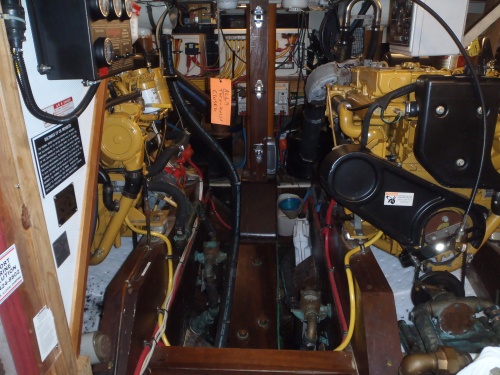 Boat engine room, diesel engines in a boat, Yacht engine room