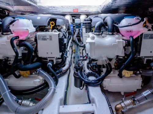 boat engine room, boat hoses, engine compartment