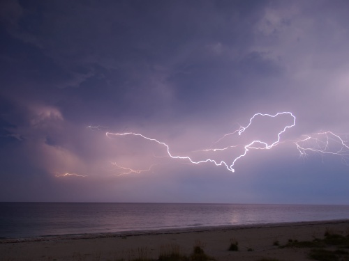 lightning, thunder storm over the ocean