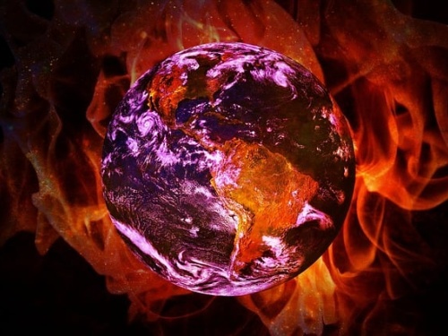 Earth in red tones, global warming