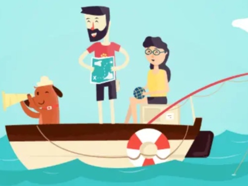 Boating with your dog, cartoon image