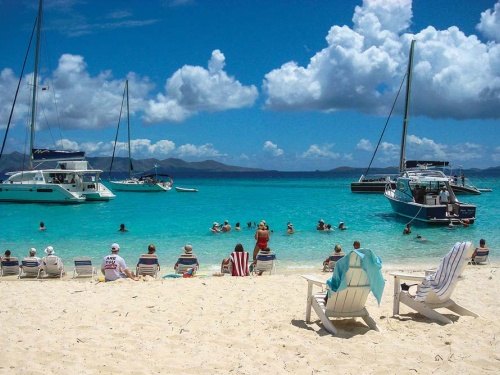 A typical afternoon on the white sandy beaches of the British Virgin Islands