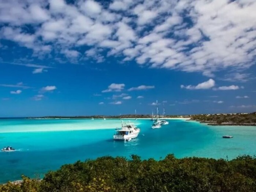 Boats anchored in Exuma Cays