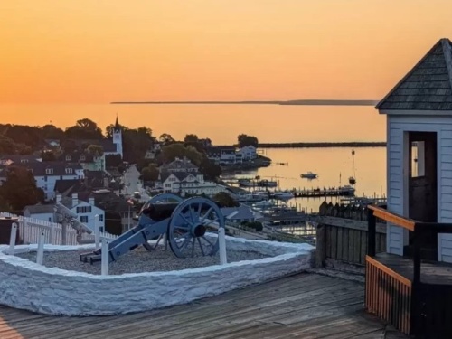 sunset over Fort Mackinac