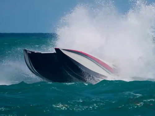 powerboat under waves