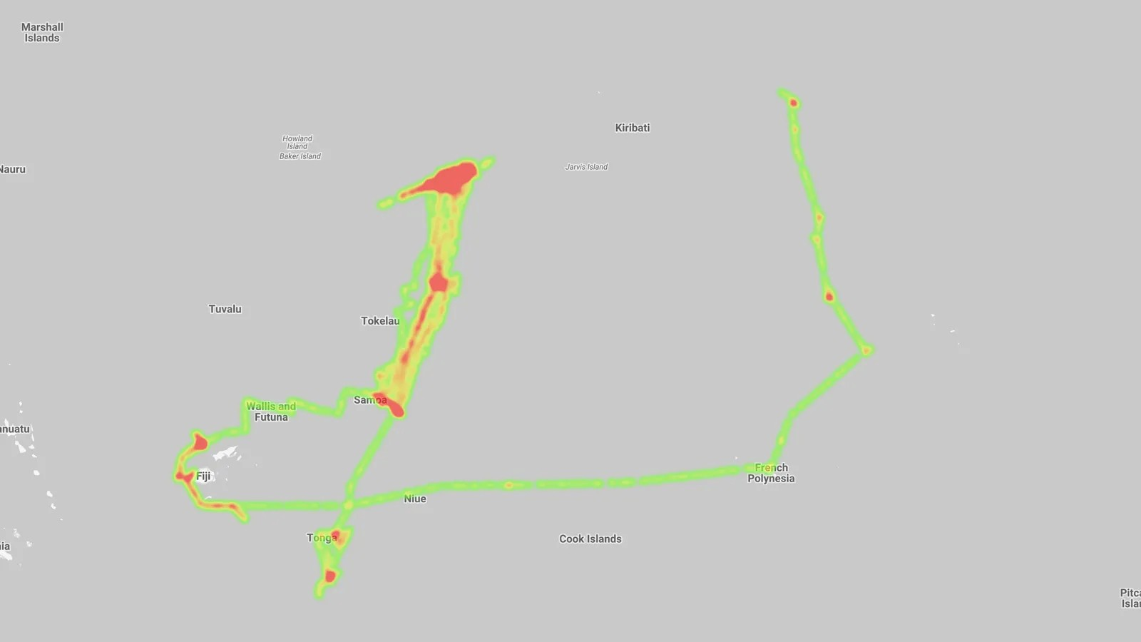 Superyacht Dagon traveled map