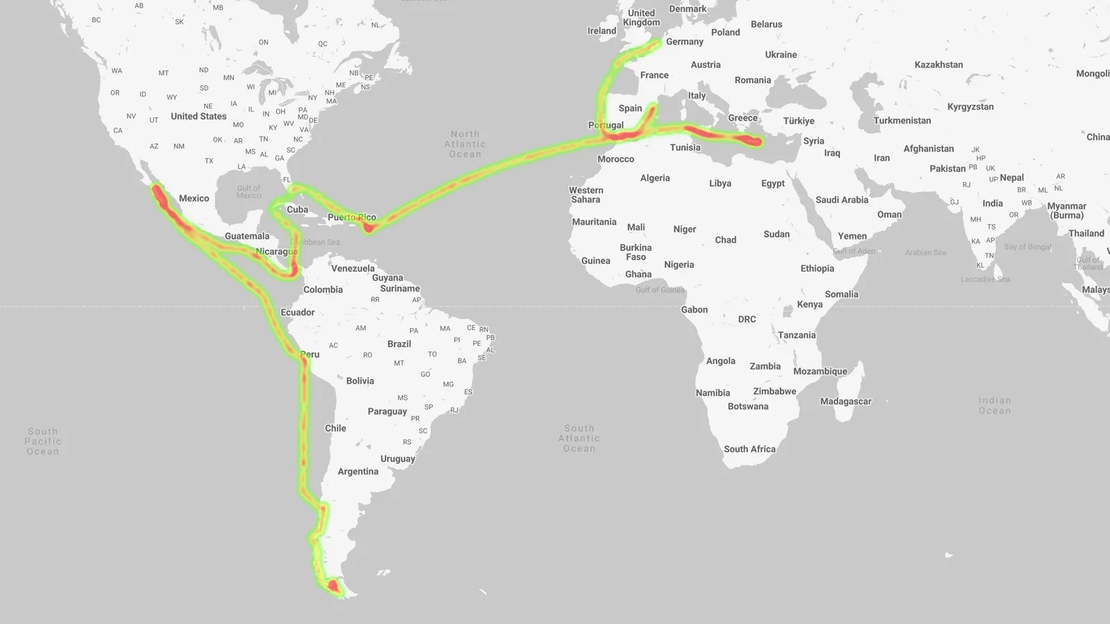 Superyacht M&EM traveled map