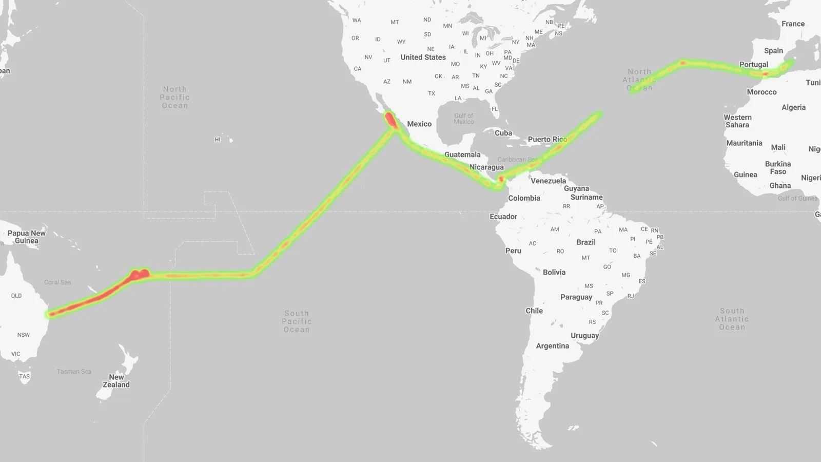 Superyacht Venus traveled map