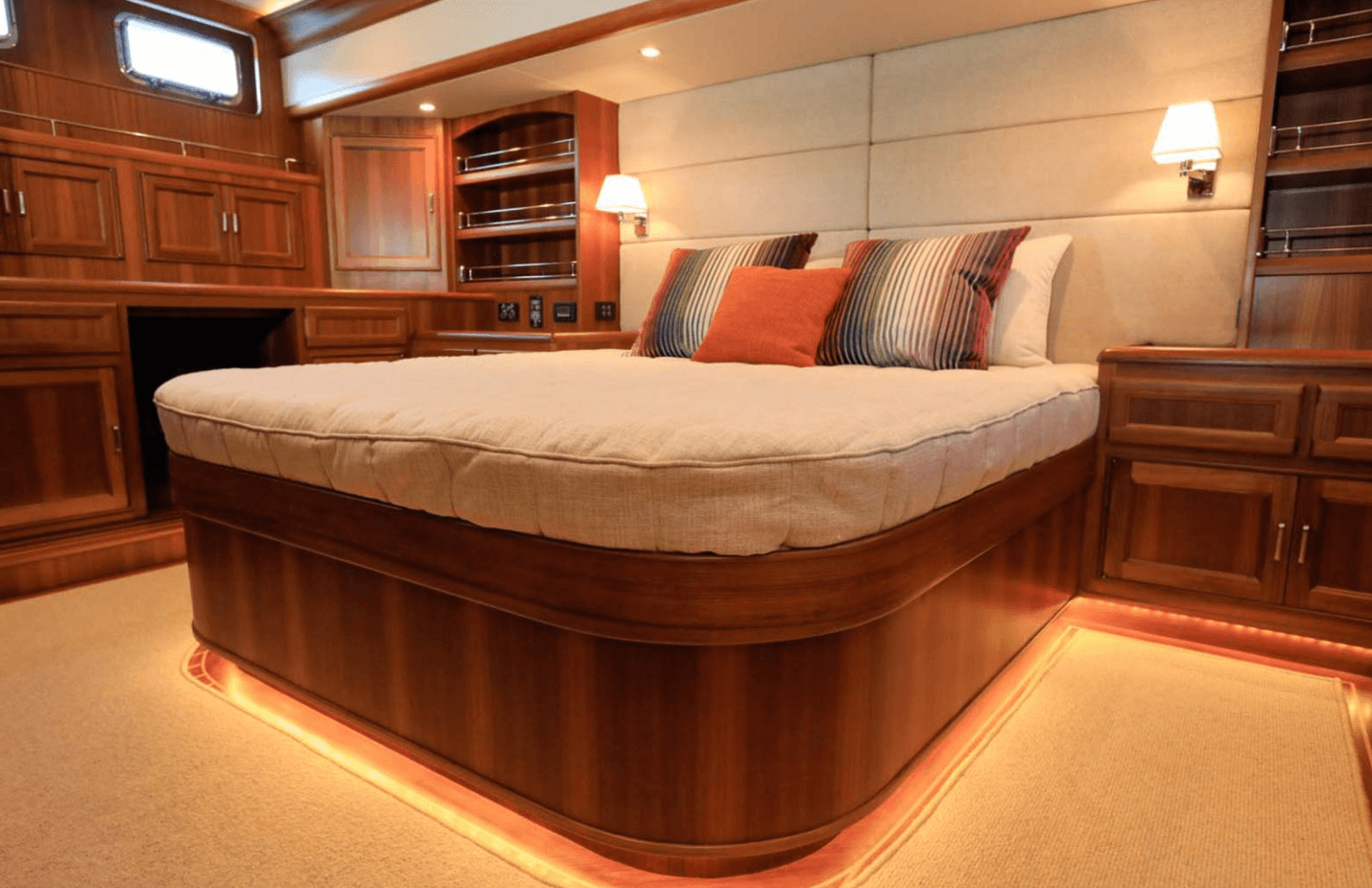 Some brands of trawlers like this Fleming are noted for outstanding interior craftsmanship as well as practical comfort. 