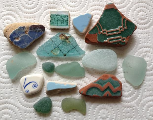 A collection of Tuscan pottery and glass found in Italy.