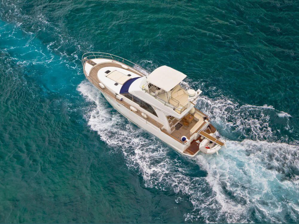 Aerial view of yacht on the water